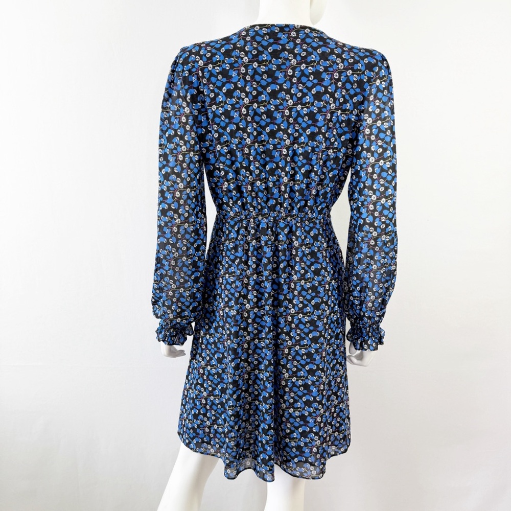 Cabi Blue Floral Mesh Dress Size M Long Sleeve V-Neck Casual A-Line Classic - Picture 7 of 10